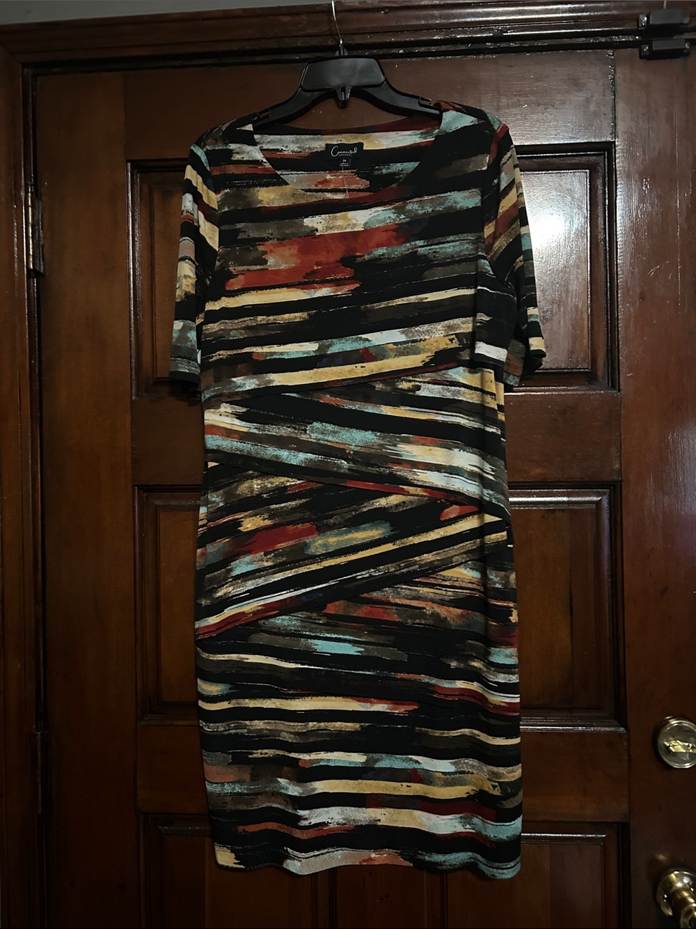 connected apparel Black Multicolor Brushstroke Midi Dress